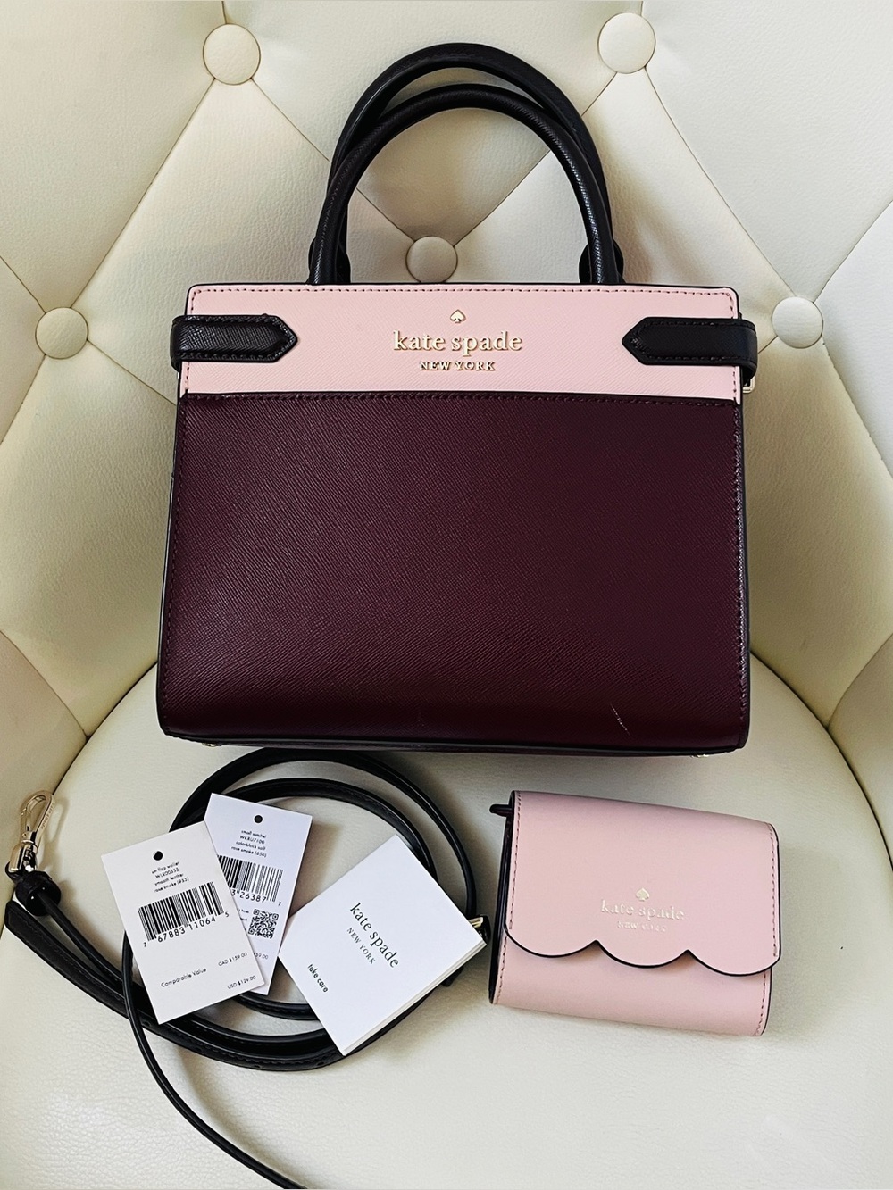 Kate Spade Women’s Small Satchel Rose Smoke & Small Flap Wallet Set